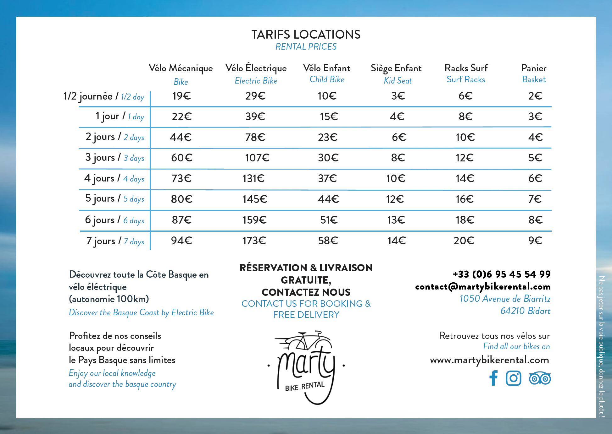 tarifs location velos electriques biarritz